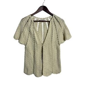 Abeille Ligne Butter Yellow Crochet Openwork Boho Short Sleeve Cardigan S